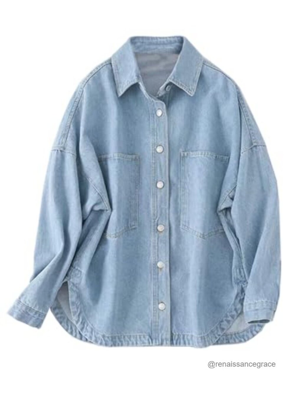 Women's Denim Shacket Button Down Long Sleeve Oversize Jean Jacket